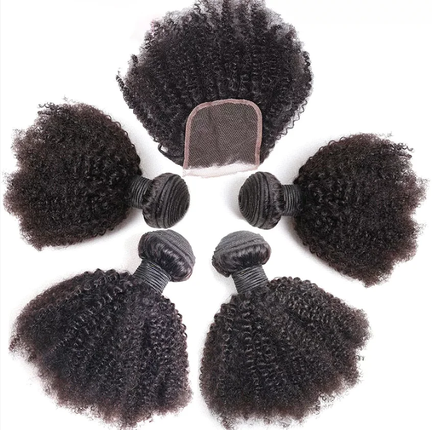 New Fashion Virgin Brazilian Cuticle Aligned Human Hair Vendors Afro Kinky Curly Transparent HD Lace Closure with Bundles
