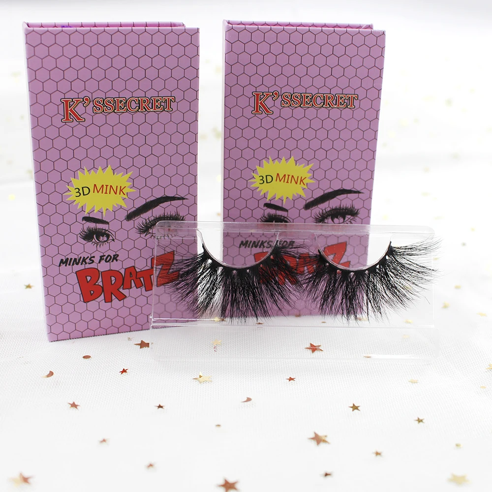 

3d mink eyelashes with customize box lashes3d wholesale vendor 25mm, Black