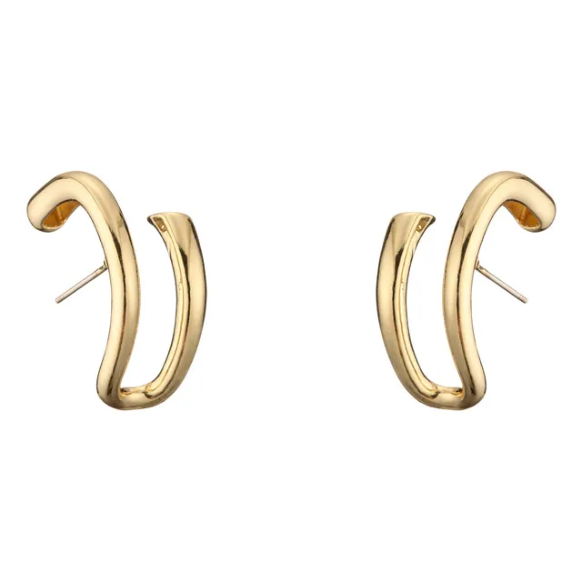 

2021 Trending Irregularity Chunky Strip Earrings 14K Gold Polish Smooth Geometric Earrings Classic Anti-allergic Custom Earrings