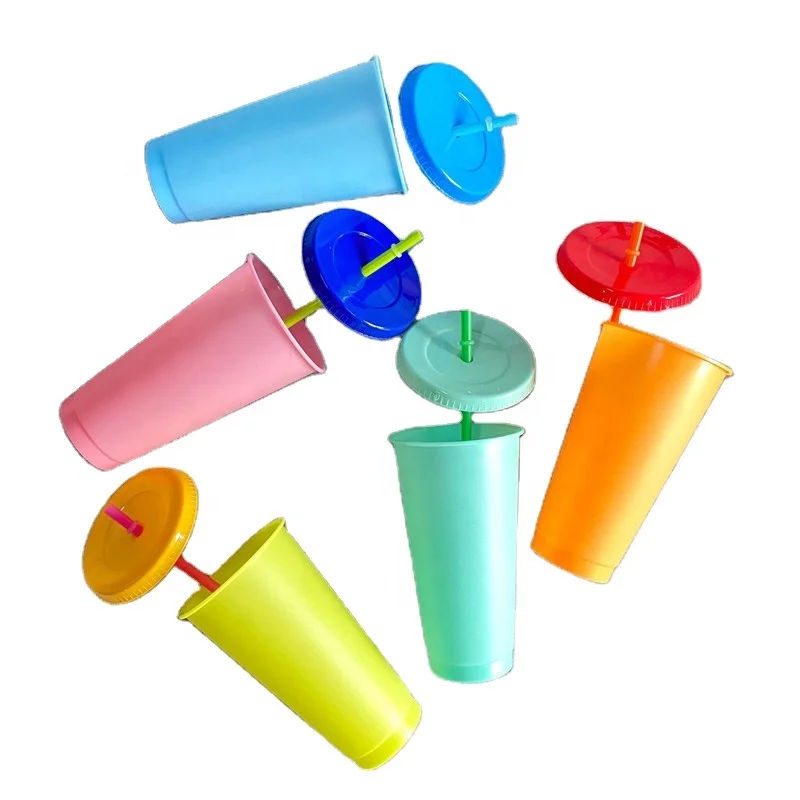 

Mikenda sports drinking water bottle color changing plastic cup with lid and straw
