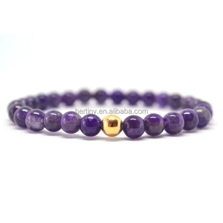 

HERTINY Amethyst Gold Filled plated Sterling Silver Natural Gemstone Beaded Bracelet for Women Jewellery Gift, Picture shows