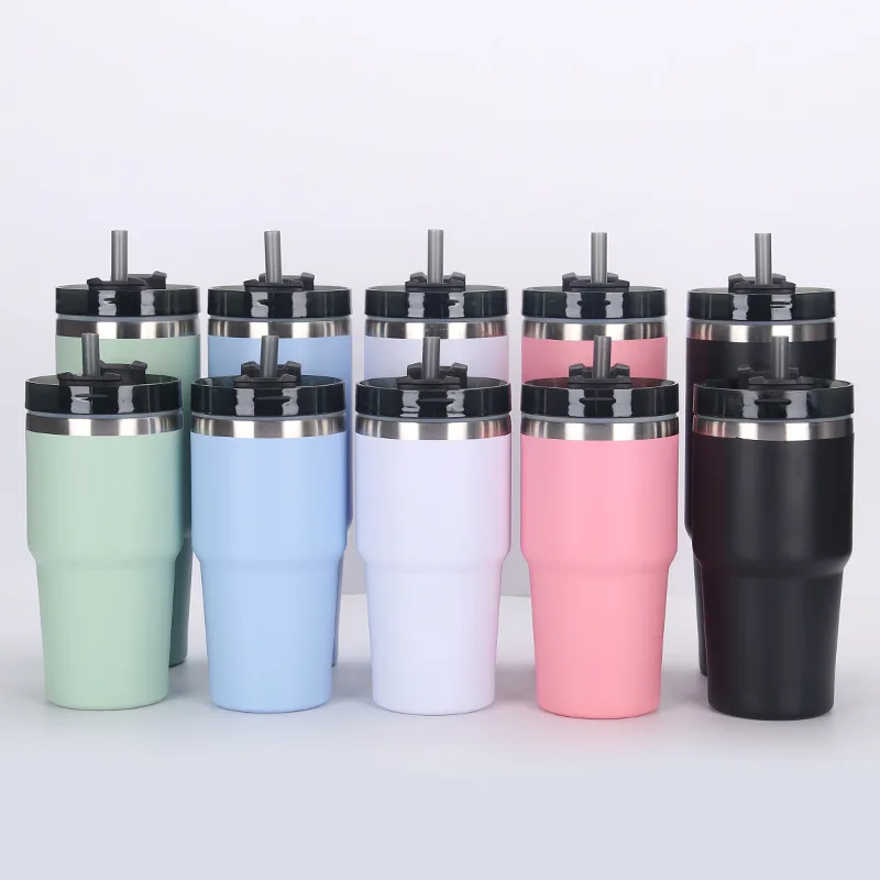 

Wholesale car cup metal travel mug insulated 30oz stainless steel tumbler cups in bulk with handle straw lid, 5 color