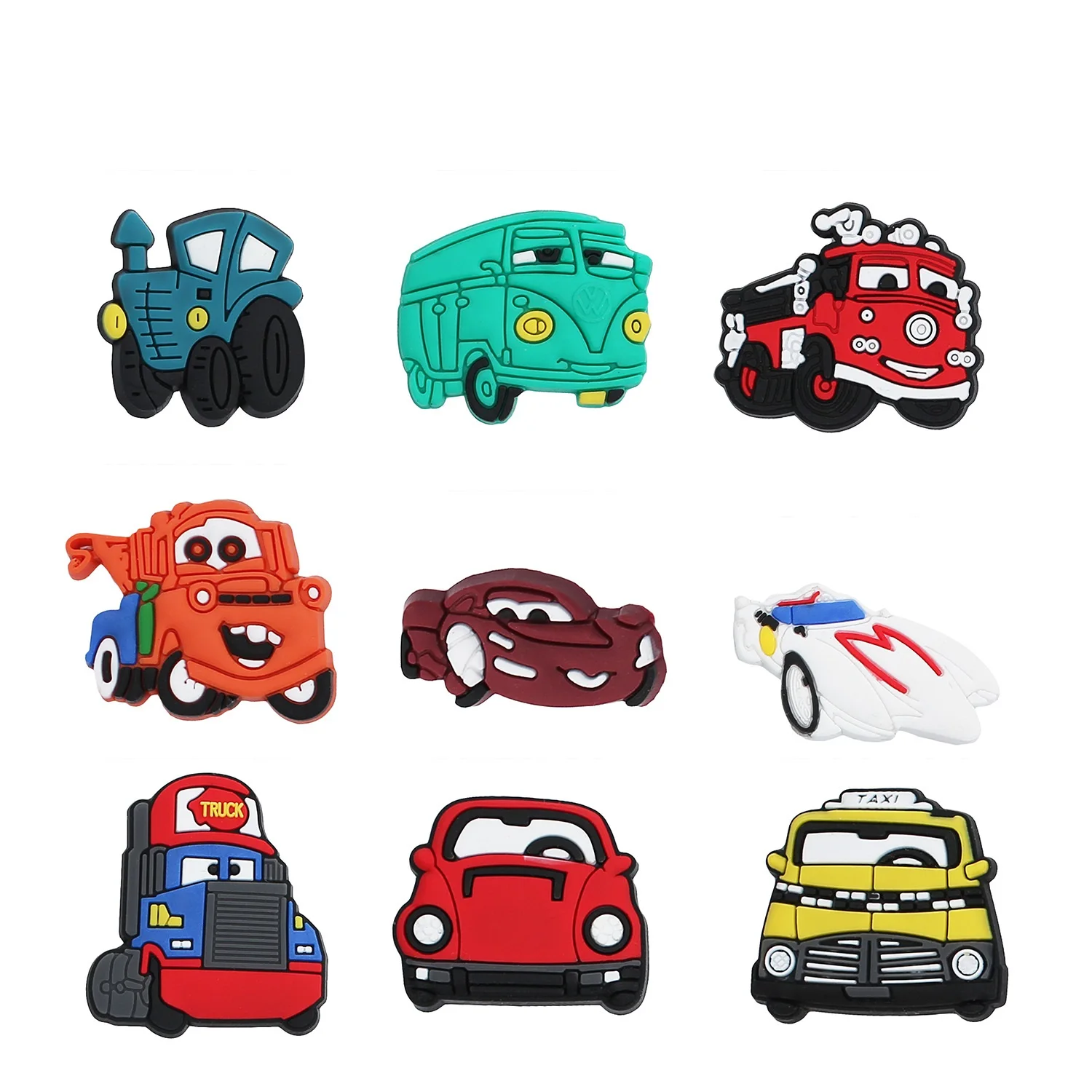 

Cartoon car shoe charms Wholesale customized decoration accessories designer crocz clog charm women kids croc charms, Picture
