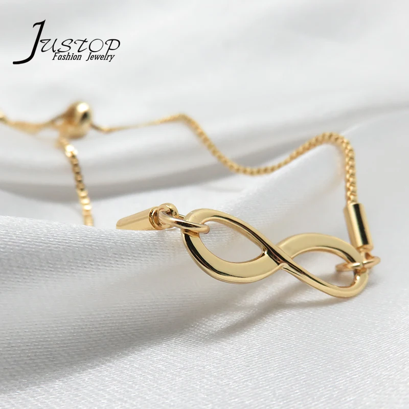 

Real 18K Gold Plated Lucky Number 8 Adjustable Infinity Charm Bracelet, As picture