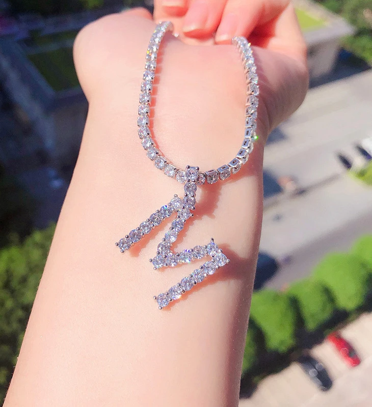 

Personalization Custom Alphabet Tennis Hip Hop Letter Necklace Zirconia Brass Pendant Necklace For Women