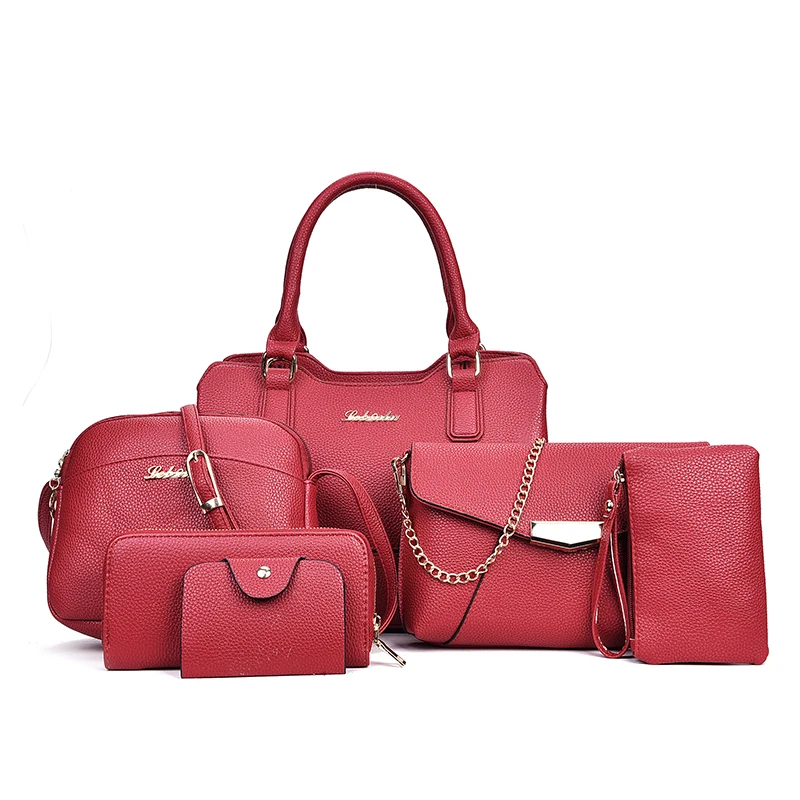 

HONGRUI handbags 6 pcs in 1 set wholesale bag sets 6 piece luxury, Black,brown,red,gray, pink