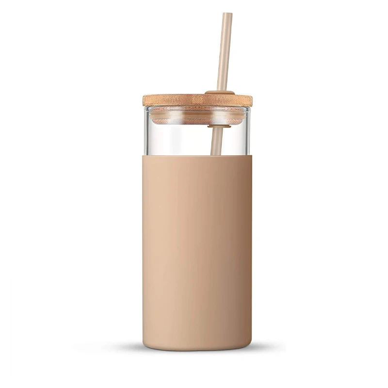 

Wholesale Free Sample 500ml High quality reusable bamboo lid glass water bottle cup tumbler BPA free