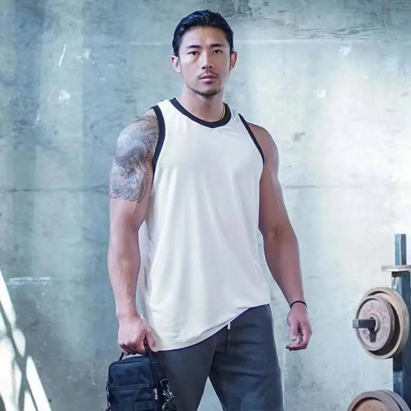 

Muscle male body building exercise vests mesh breathable quick-drying elastic sleeveless tank top T-shirt