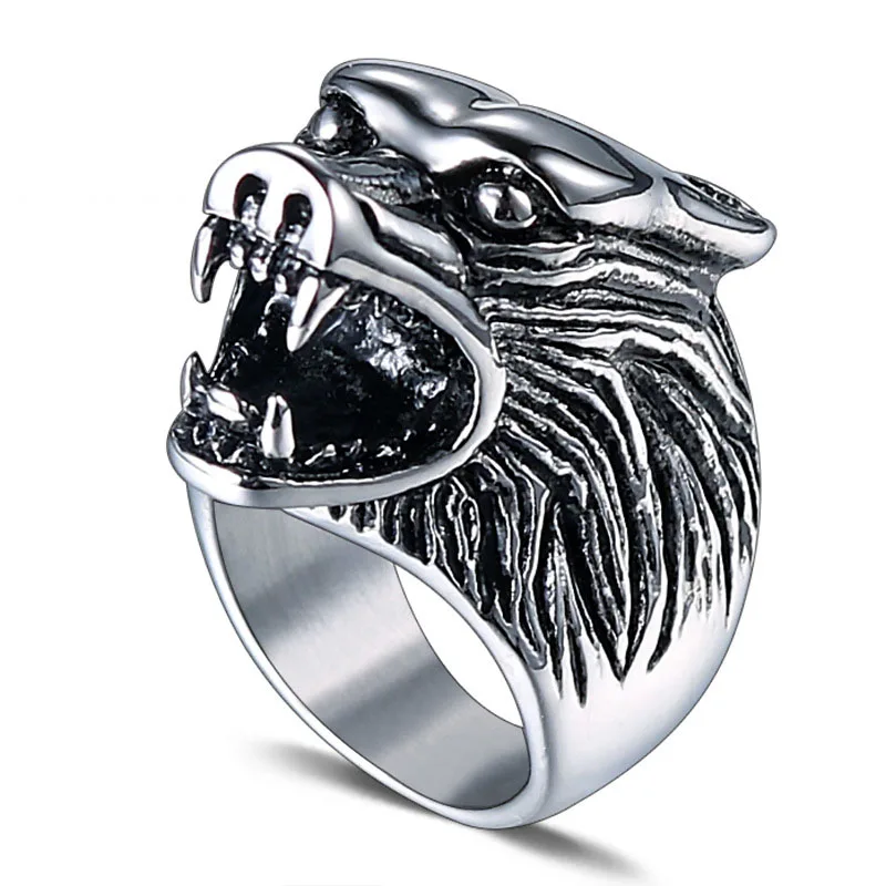 

HZ031 European and American domineering totem titanium steel wolf head ring, personality retro casting stainless steel ring men'