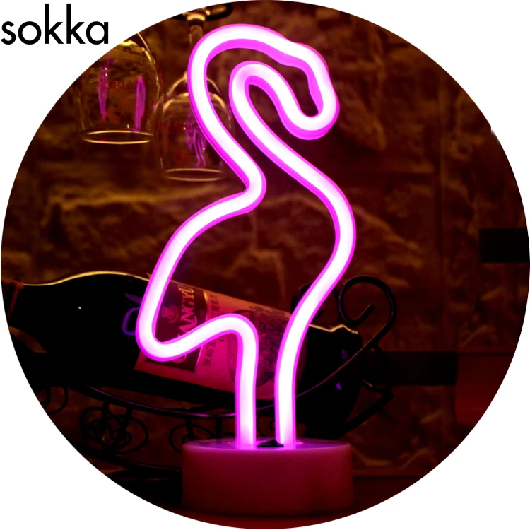 Amazon Hot sale Battery operated Pink Flamingo Neon Night Light for Baby Party Gift