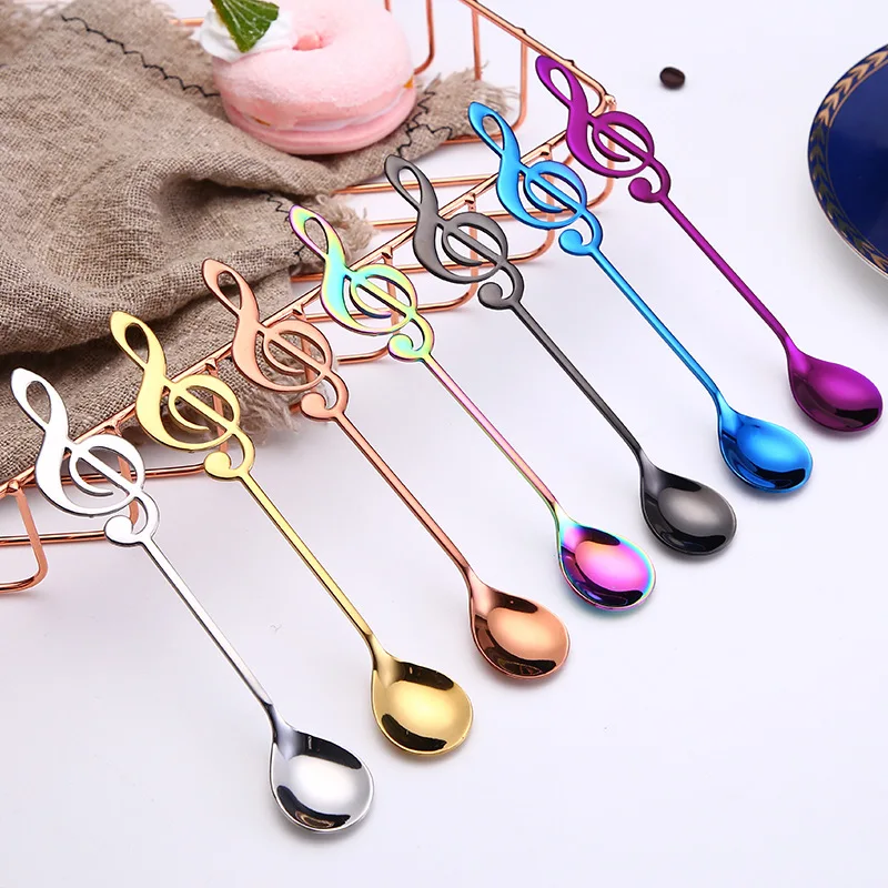 

Mini Classical Tea Spoon Metal Spoon Stainless Steel Music Coffee Spoon, Silver/gold/rose gold/black/rainbow/blue/purple