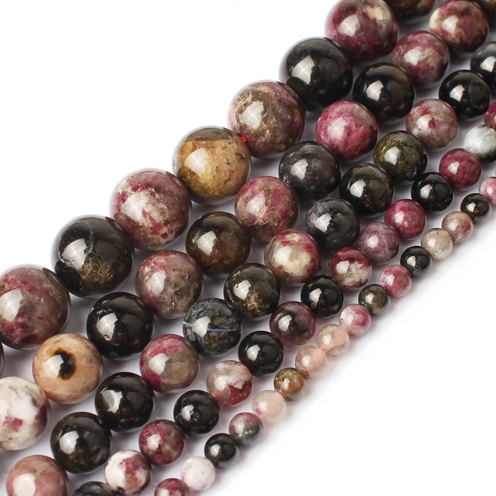 

Wholesale Round 4/6/8/10/12mm Natural Colorful Tourmaline Loose Stone Beads For Jewelry Making DIY Necklace