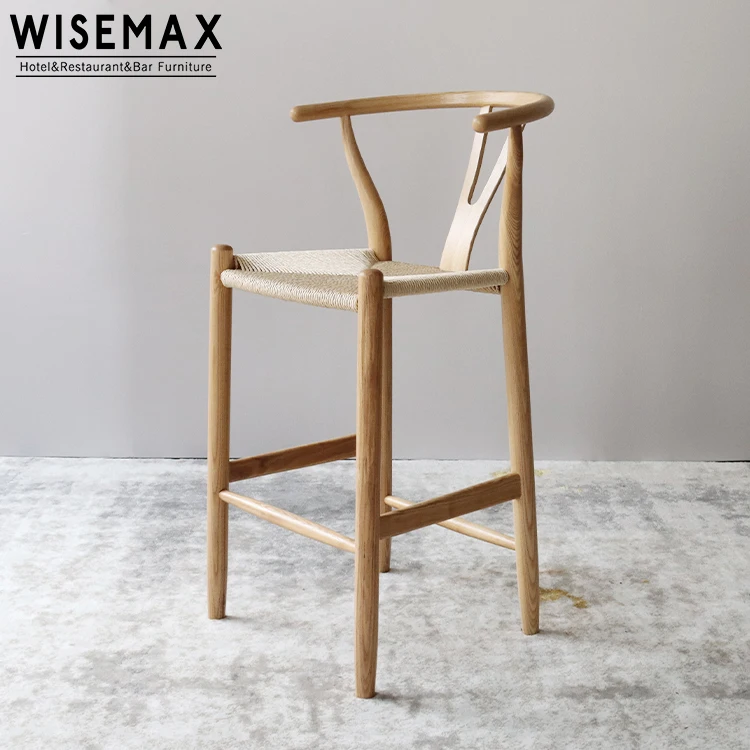 

Wholesale factory wishbone wooden high bar chair with woven seat and backresr hans wegner bar stool chairs for bar