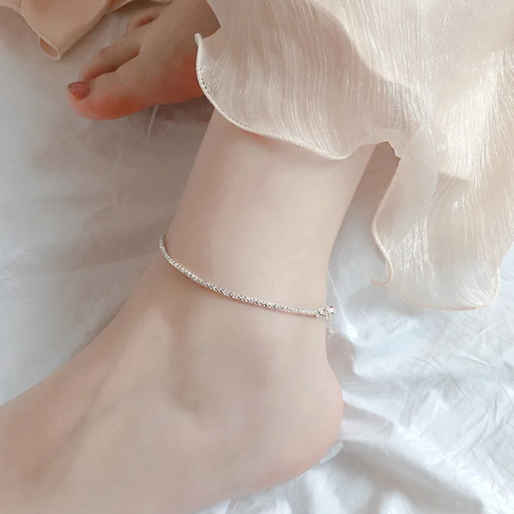 

Bling S925 Silver Gypsophila Ankle Bracelet Adjustable Personalized 925 Sterling Silver Star Gypsophila Link Chain Anklet, As pictures