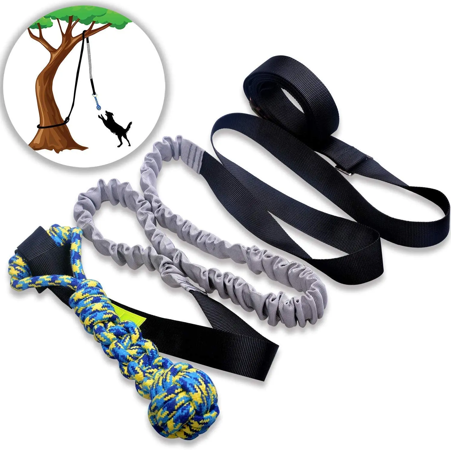 

Dog Outdoor Bungee Hanging Toy,Interactive Tether Tug Toy for Pitbull & Small to Large Dogs to Exercise & Solo Play, Picture