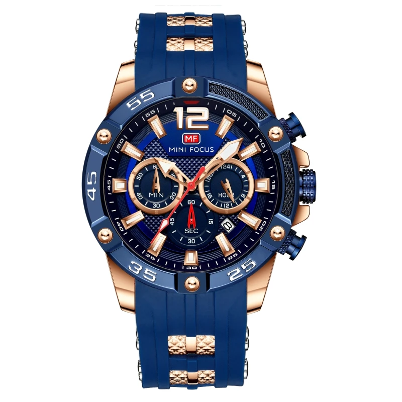 

MINI FOCUS 0349 Mens Chronograph Watches Luminous Army Sport Wristwatch Blue Silicone Strap Quartz Watch reloj minifocus