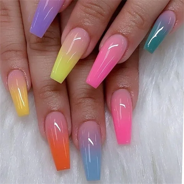 

24pcs/set Long ABS Ballerina Fake Nails Tips Gradient Jelly Colors Full Cover Coffin Press On False OPP Package Nail Art Tips