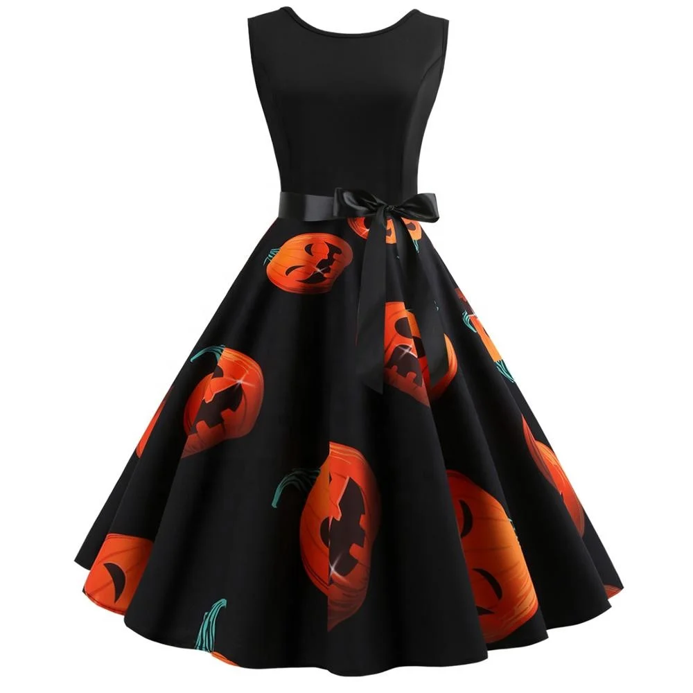 

SP-Z1134 Wholesale women Halloween Fancy Print Dress, Navy