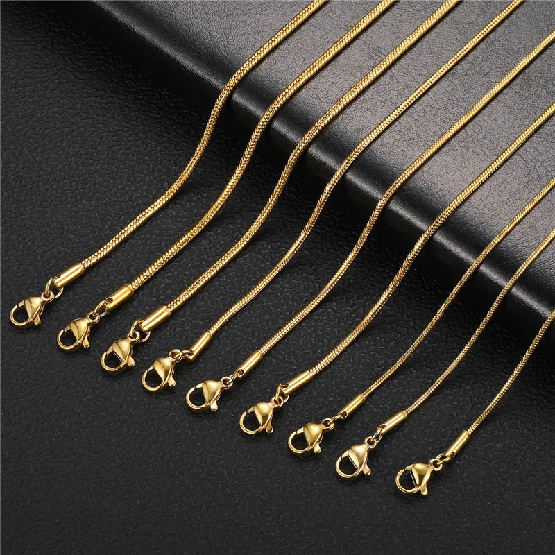 

Non Tarnish 1.2mm 1.5mm 2mm Stainless Steel Necklace Hip Hop Gold Plated Link Chains Mens 14k 18K Gold Plated Round Snake Chain