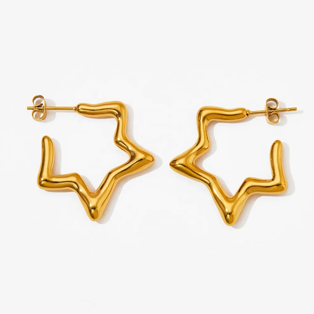 

Glossy Unique Star Shape Huggie Gold Plated 316L Stainless Steel Hoop Designer Stud Earrings Jewelry Women