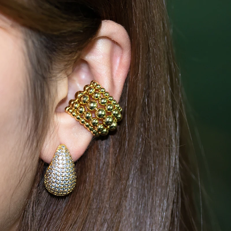 

Gold Silver Non Piercing Cartilage Earrings Clip on Wrap layered Ball Big Widen Ear Cuff Earrings For Man Women