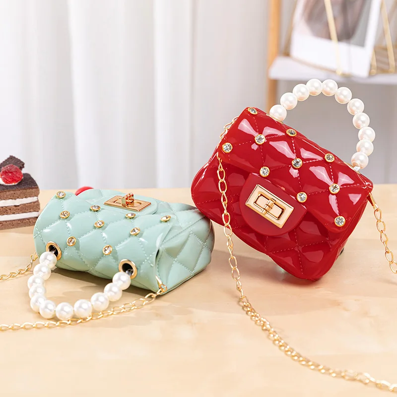 

2021 New Fashion Pearl Handle Small Jelly Bag Candy Color Mini Crossbody Jelly Purse Handbags For Girl, Pink,white,black,red,yellow,green or customize color