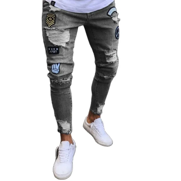 

Strechty tapered Jeans Ripped Damage Fashion Casual Print Denim Fade Patches Skinny Jeans Style for Men