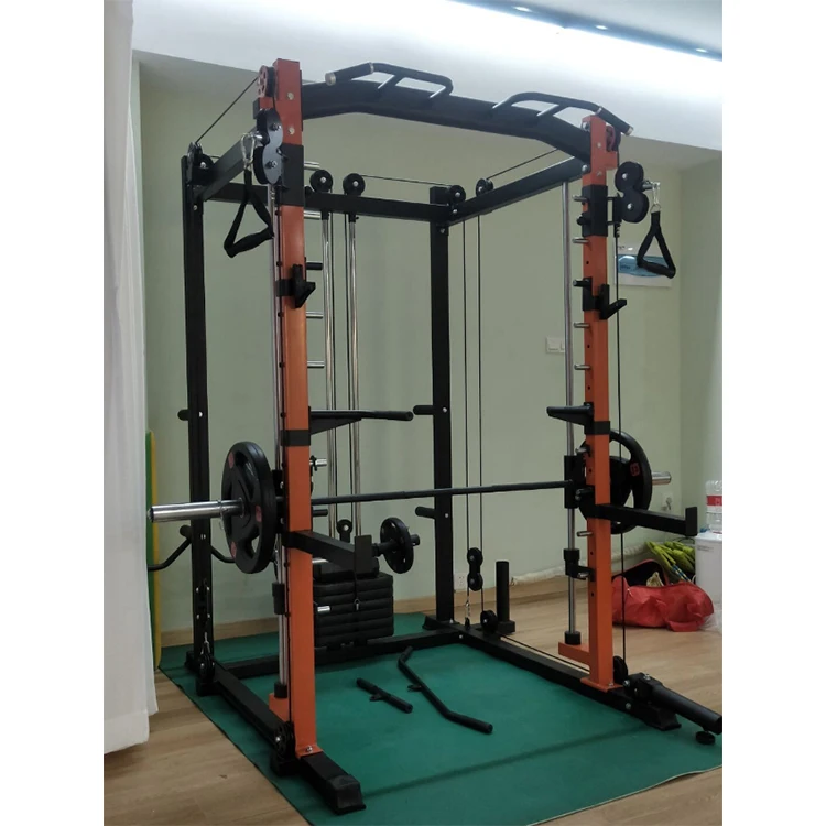 

Smith Machine Power Rack Cage with Pull Up Bar Station Dip Bar Station Optional Pulley System Strength Training Equipment