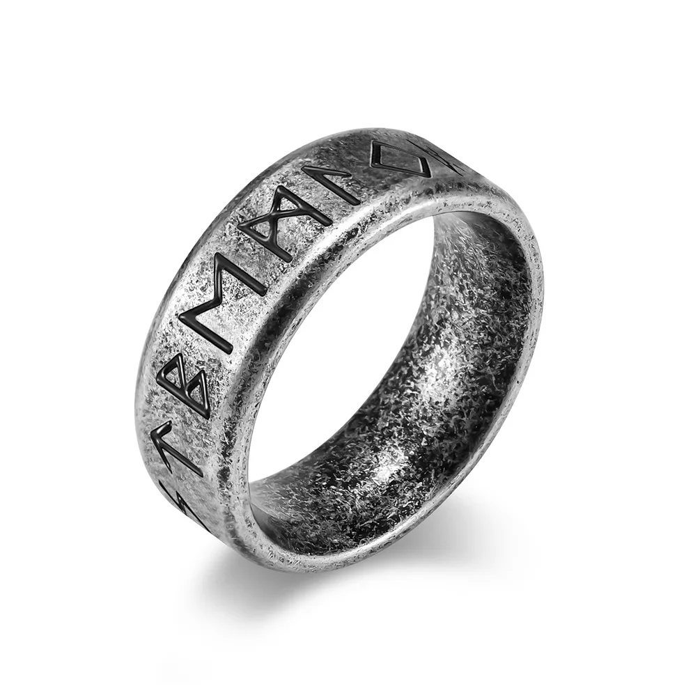 

Antique Making Stainless Steel Nordic Runic Symbols Pagan Celtic Finger Ring Viking Letter Script Rune Ring for Men