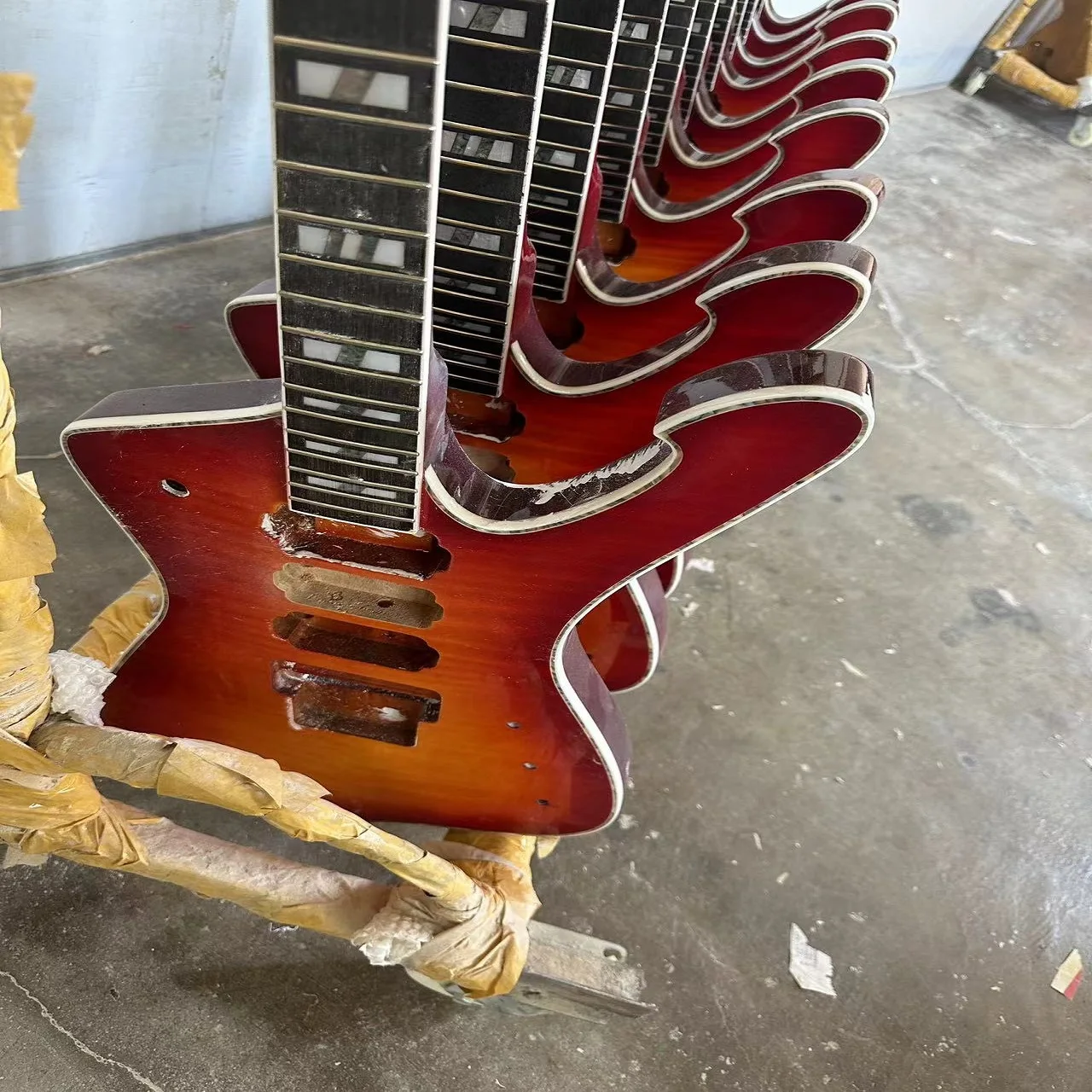 Flame Iceman Orange Body Electric Guitar with Tremolo Floyd HHH Chrome Bridge Fast Shipping Side Material Maple