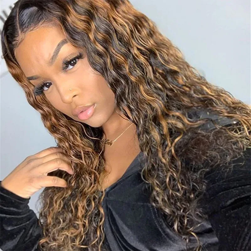 

Hot Sale New Cheap Highlight Long Deep Wave Synthetic Hair Wig Machine Made Hair Wigs Cheap Full Synthetic, Picture