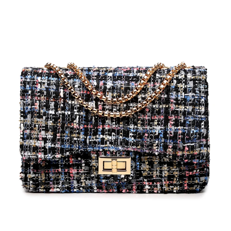 

fashion woolen cloth ladies new chains shoulder hand bag 2021 trendy style unique fabric single square crossbody bag for women