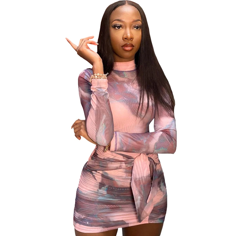 

K21S04515 Wholesale Clothing Print Long Sleeve Bodysuit Skirts Set Clubwear Party Turtleneck Women 2 Piece Skirt Set