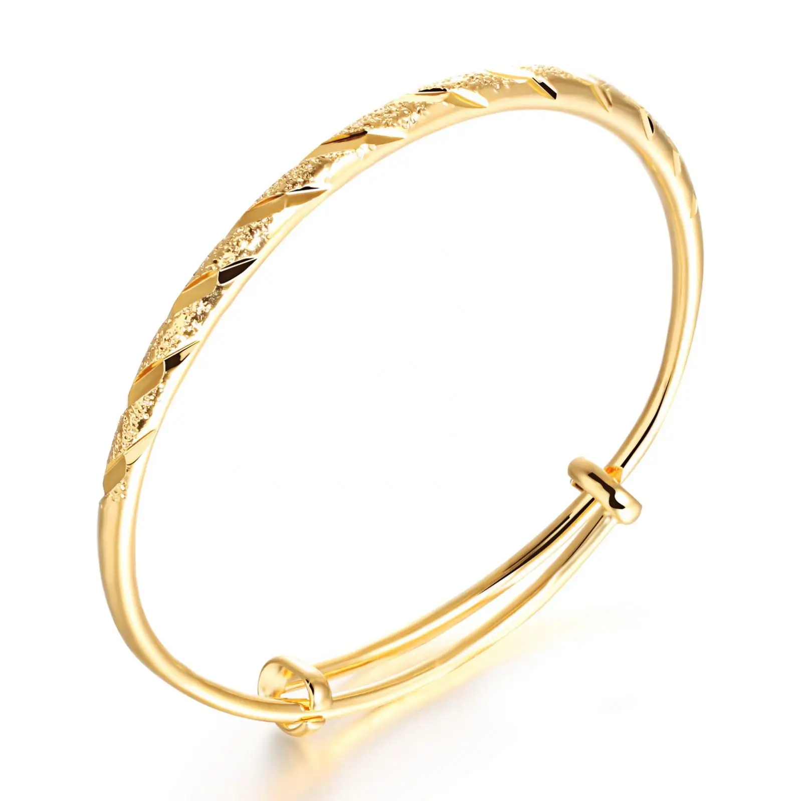 

Classic Frosted Car Flower Bangles Push Pull Live Mouth Women's Bangles, Gold
