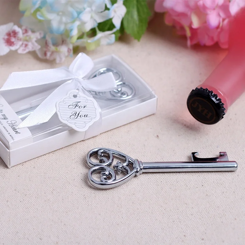 Carving Shiny Silver Key Shaped Heart Wedding Gift Anodizing Bottle Opener