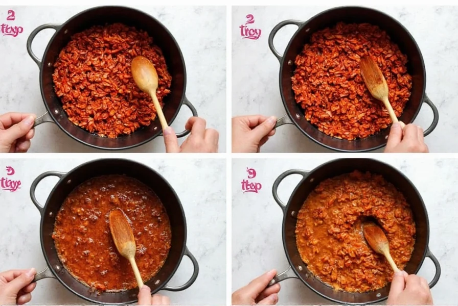 Step-by-step chili crisp preparation showing chili toasting and oil infusion process