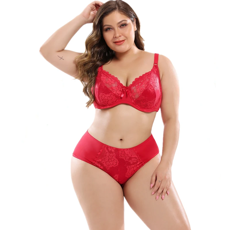 

BS-4 Ultra-thin lace plus size bra set European and American sexy women's underwear E cup