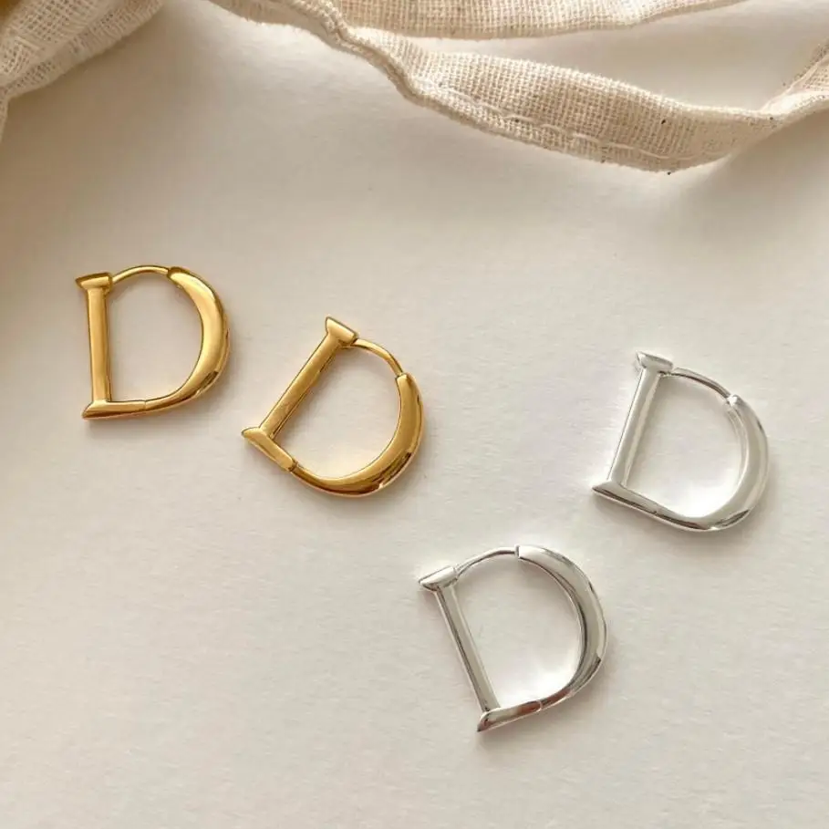 

VIANRLA 925 sterling silver simple initial D huggie hoop earrings for women