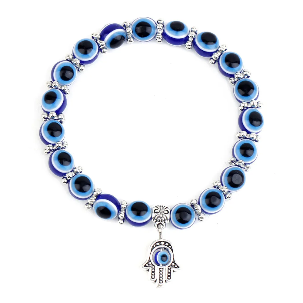 

Hot Selling Fashion 8mm/10mm Blue Eye Bracelet Jewelry Palm Pendant Demon Eye Beaded Bracelets & Bangles For Women Jewelry