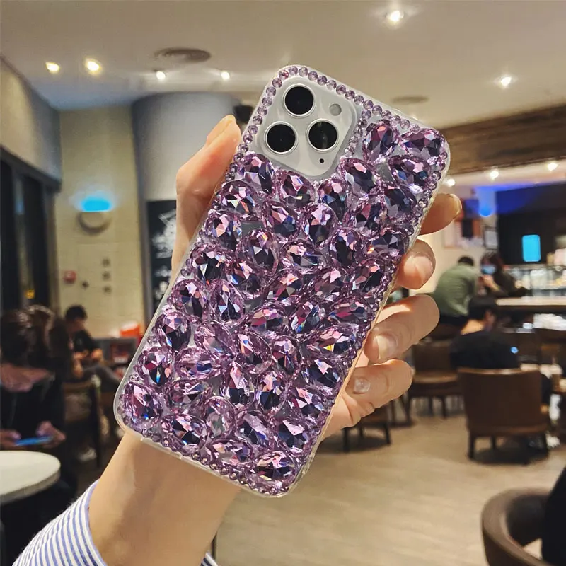 

2021 Purple Bling Glitter Rhinestone Diamond Mobile Cell Phone Case Back Cover for iphone 6 7 8 x xs 11 12 mini pro max