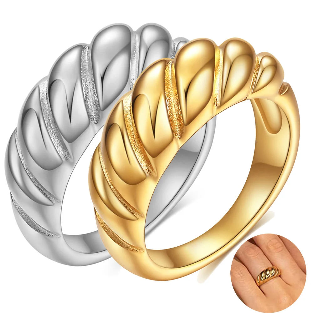 Wholesale Stainless Steel Gold Plated Women Weaving Twisted Gold Color Wedding Rings