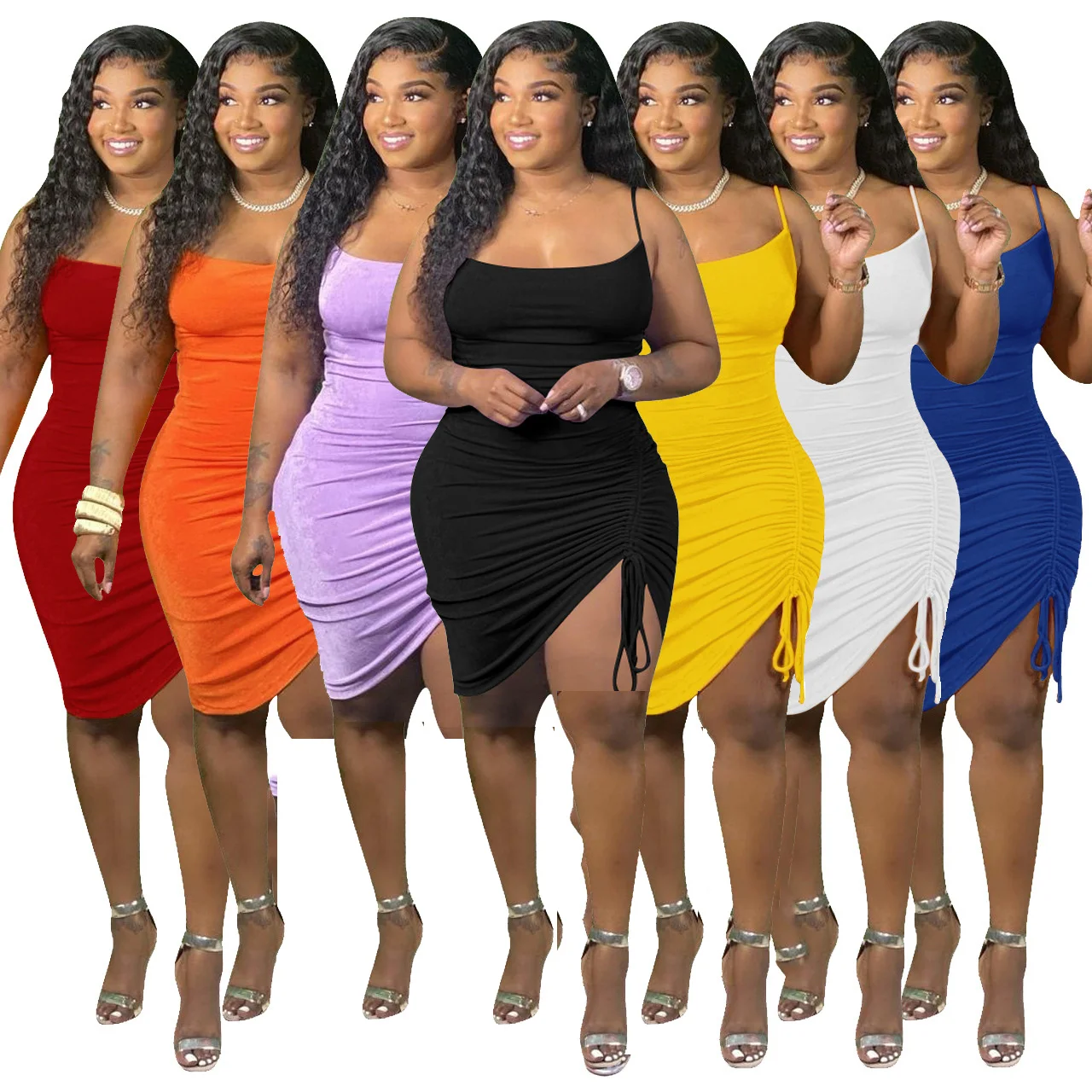 

2021 New Fashion Multicolor Women Sling Stacked Dress Ladies Plus Size Casual Dress Summer Girls' Dresses