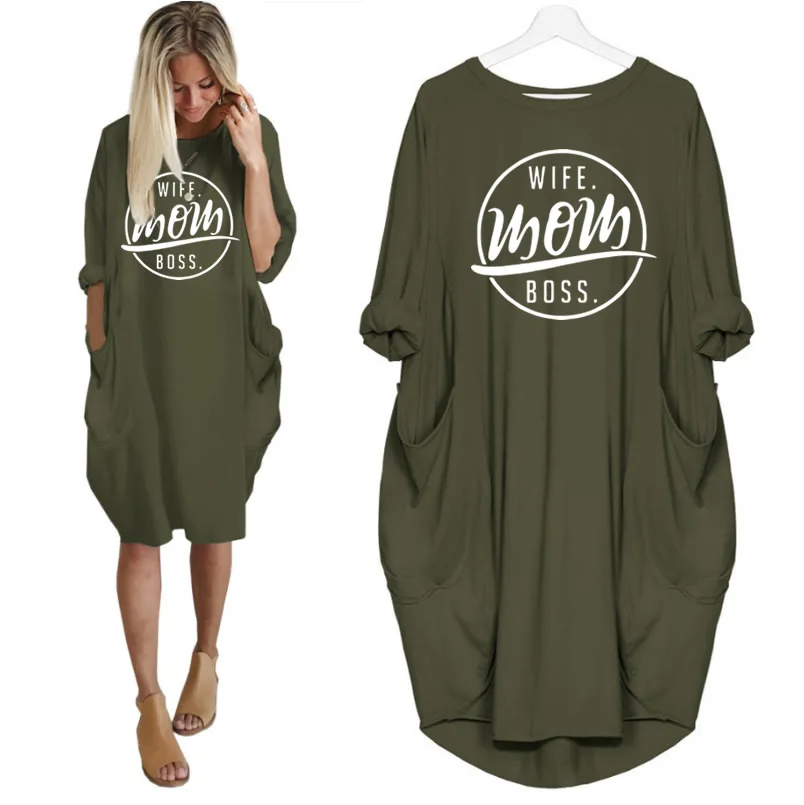 

Womens Plus Size Spring Long Sleeve Pockets Loose Baggy Midi Dress Solid Color Crew Neck Oversized Loose Elegant Casual Dresses, Customized color