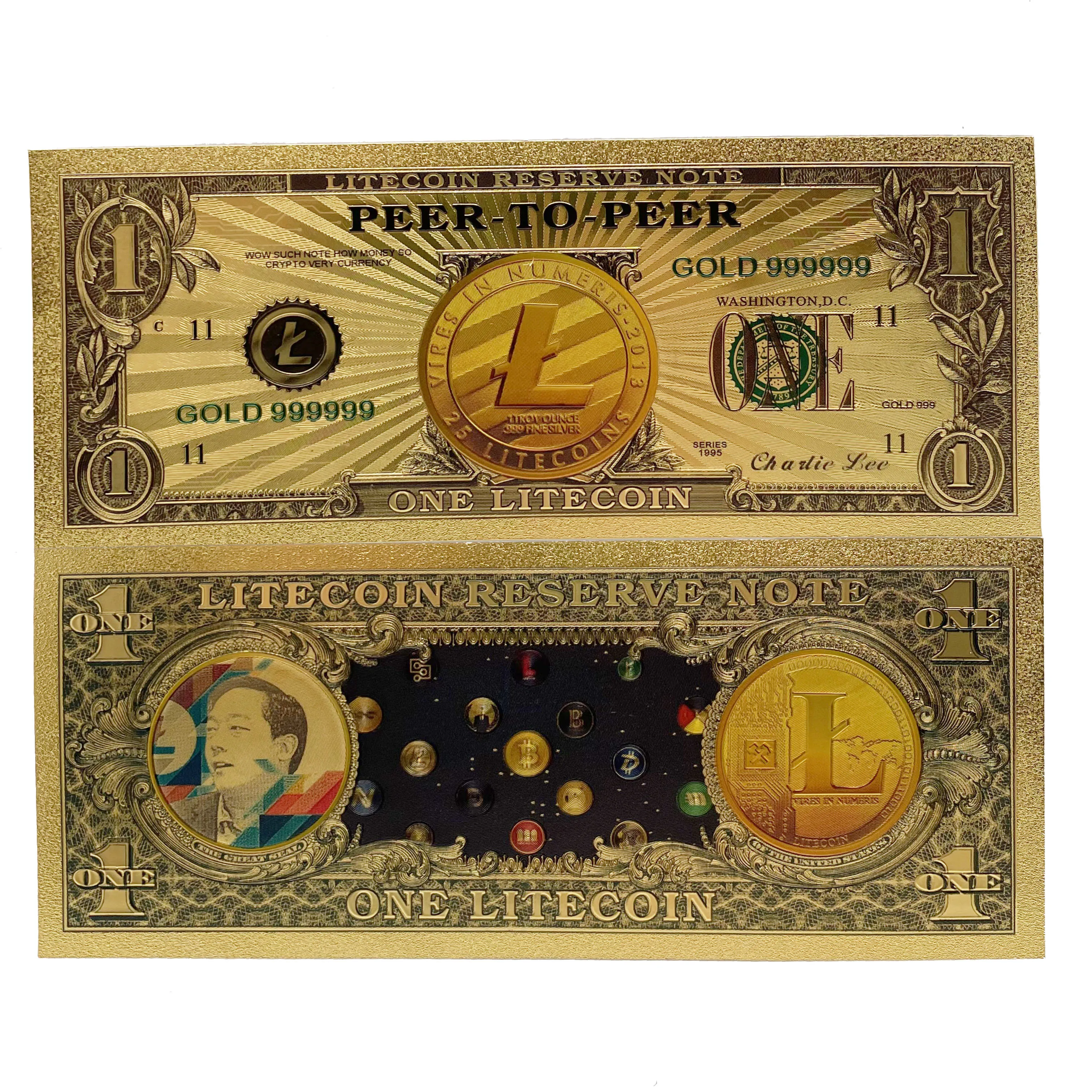 

New Litecoin 24k Gold banknotes LTC Cryptocurrency Banknote with UV Light for Collection Digital money creative birthday gifts