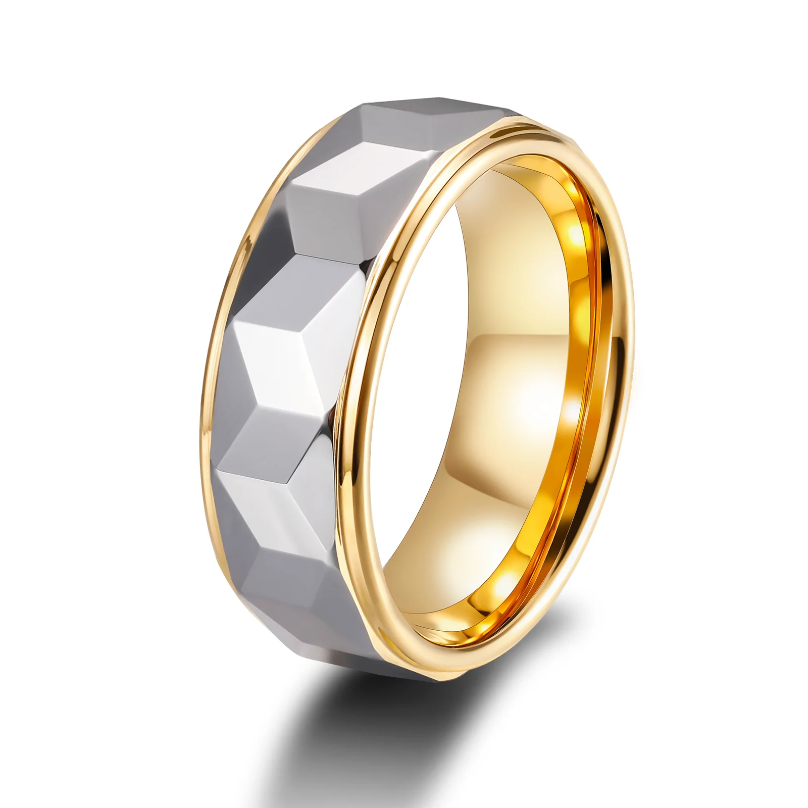 OAHLAN Fashion Jewelry 8mm High Polished Non-Fading Anti Rust Silver Gold Plated Tungsten Carbide Rings for Men Wedding