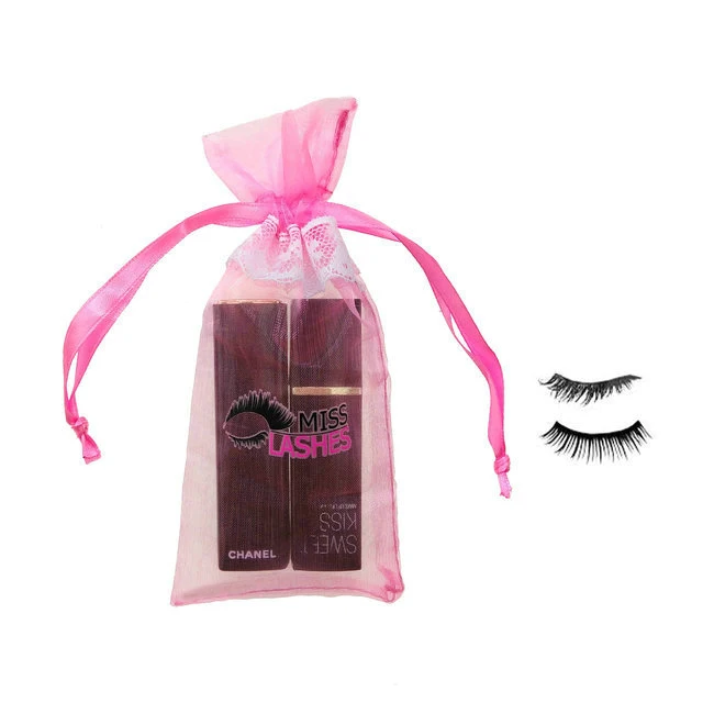 Custom Organza Fabric Cosmetic Lashes Pink Bag With White Lace Buy