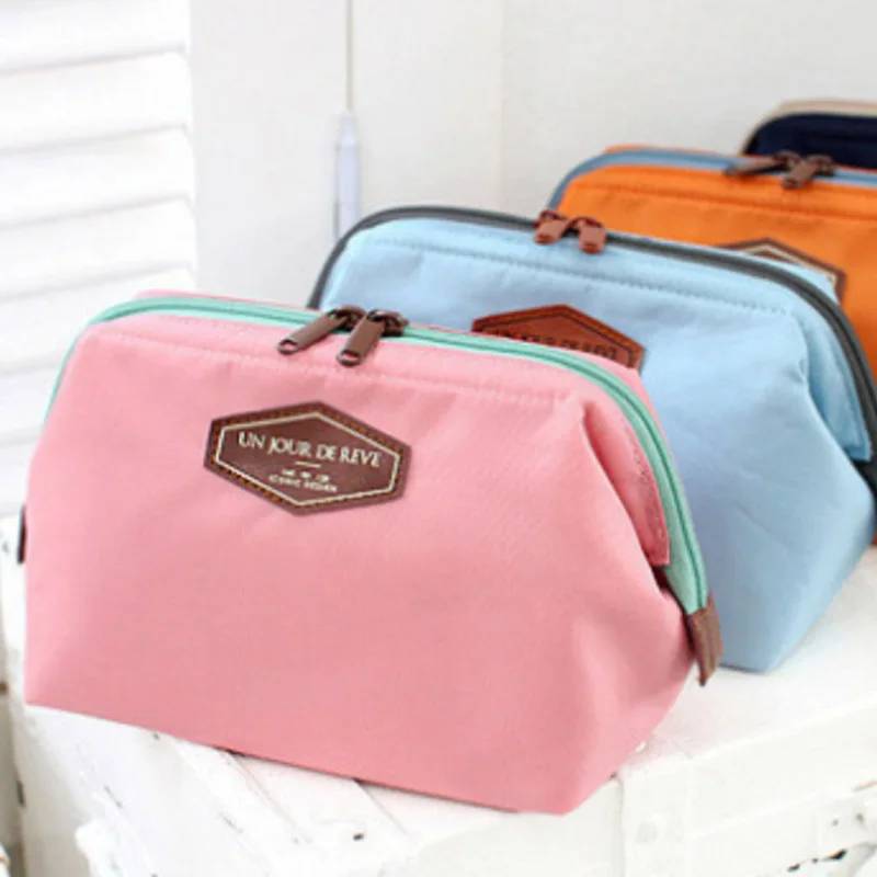 

Skin Care Storage Zip Pouch Bag Waterproof Polyester Ladies Travel Makeup Cosmetic Bags with Steel Wire