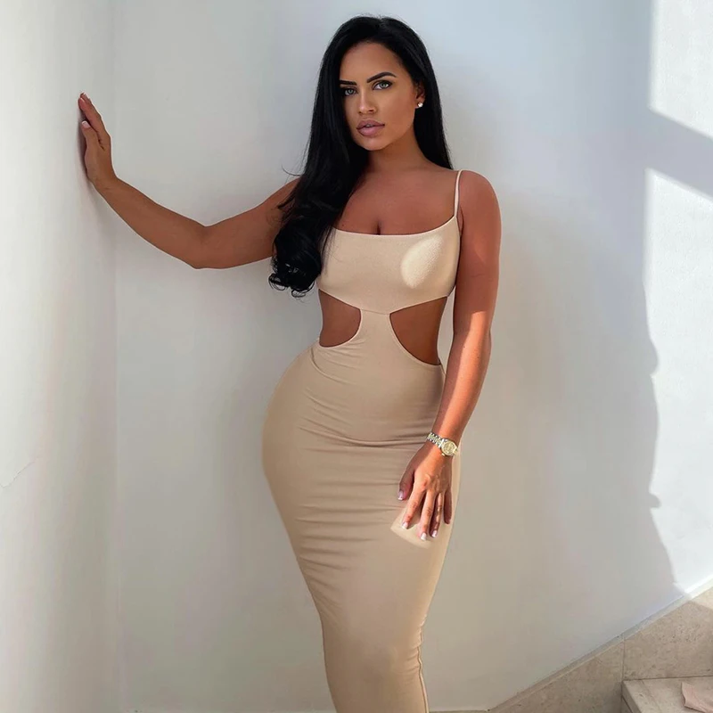 

Bomblook X21DS438 Strap Dress Solid Color Side Hollow Out Streetwear Casual Bodycon New Launched Clothing Female