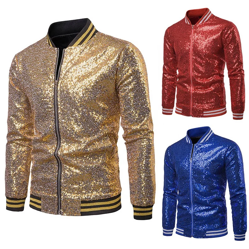 

Male Nightclub Blazer Stage Blazers Suit Costume Homme Men Gold Sequin Glitter Suit Jackets Coats, As picture show