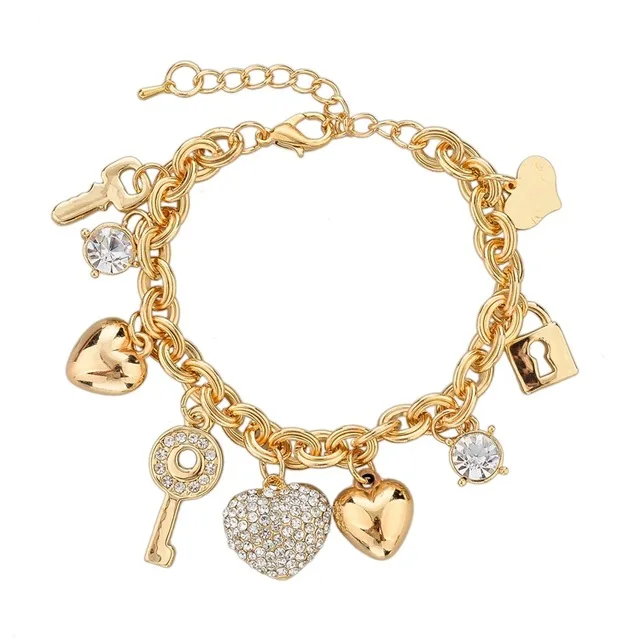 

Stainless Steel Heart Charm Bracelets Bangles For Women Gold Color Bracelet Austrian Crystal Chain Bracelet, Picture shows